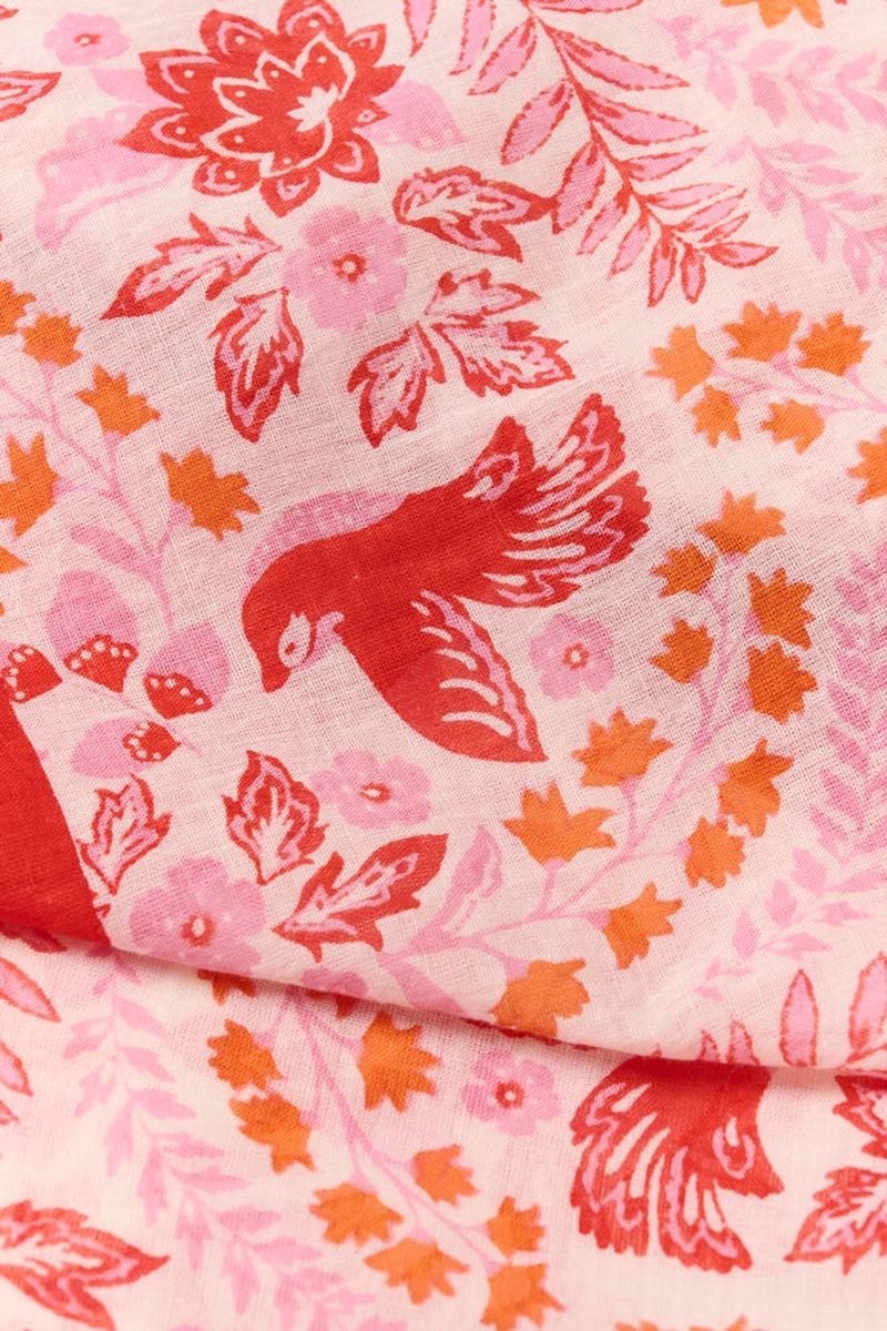 Part Two Phi Scarf Poppy Red Bird Print 