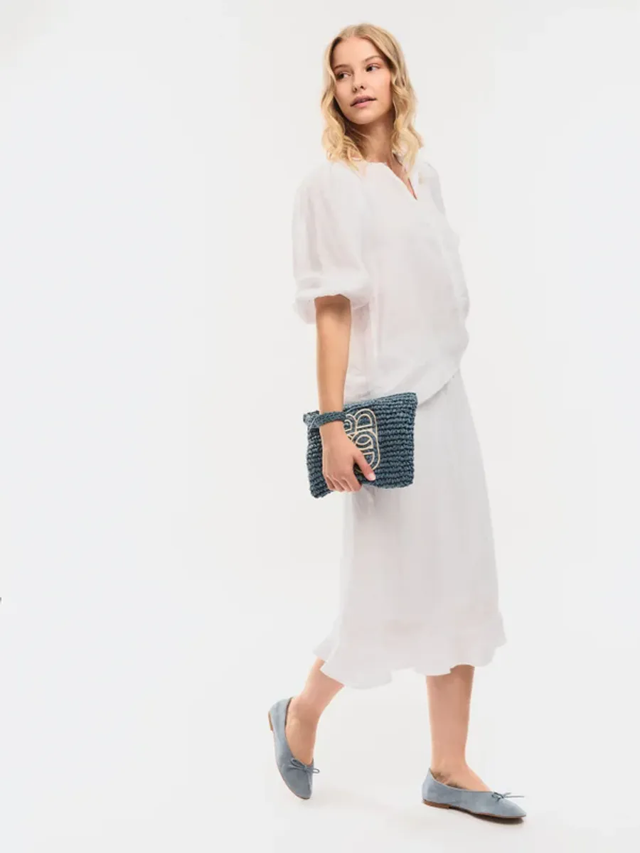 Ella and il Mim Straw Clutch Blue