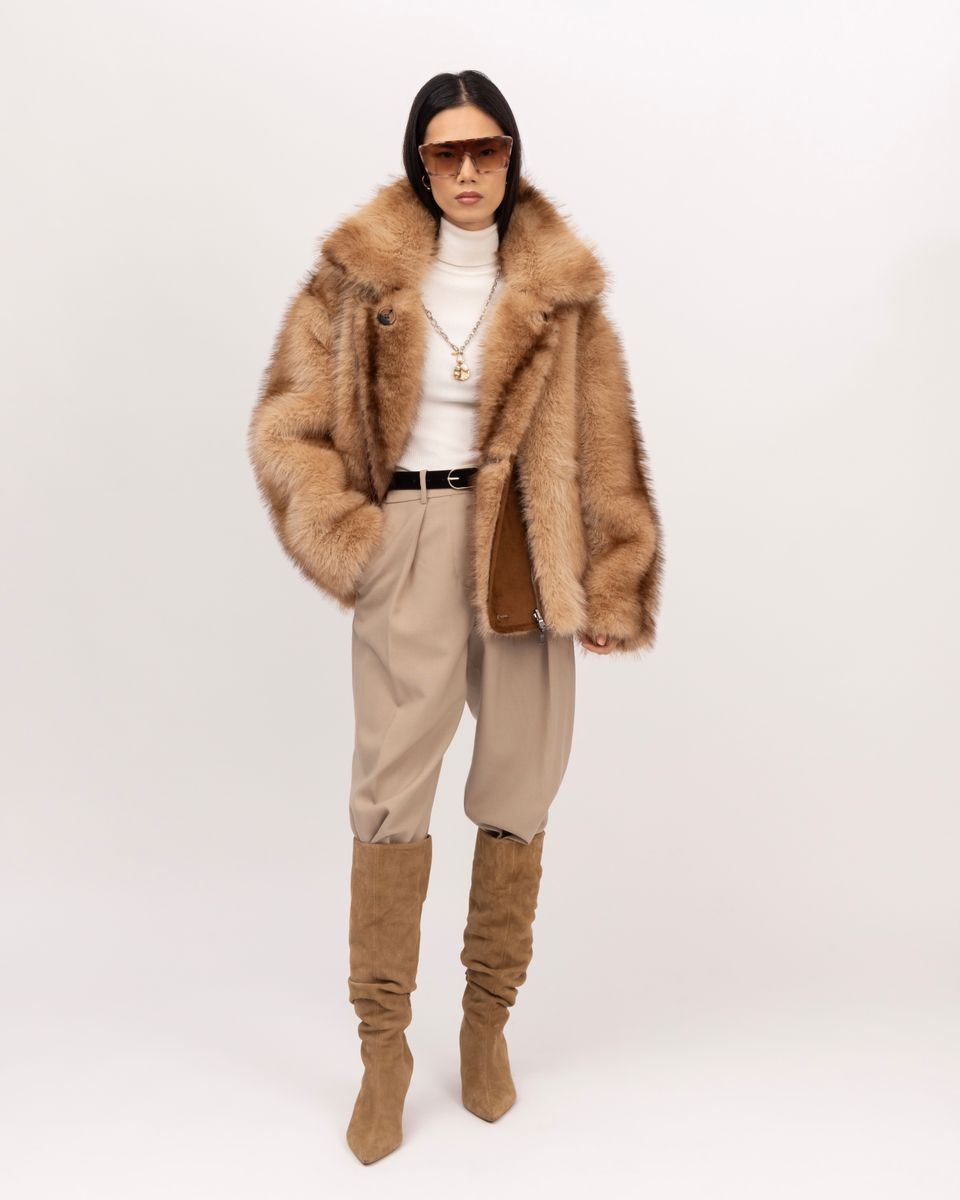 Urbancode Faux Fur Reversible Jacket Tan Multi