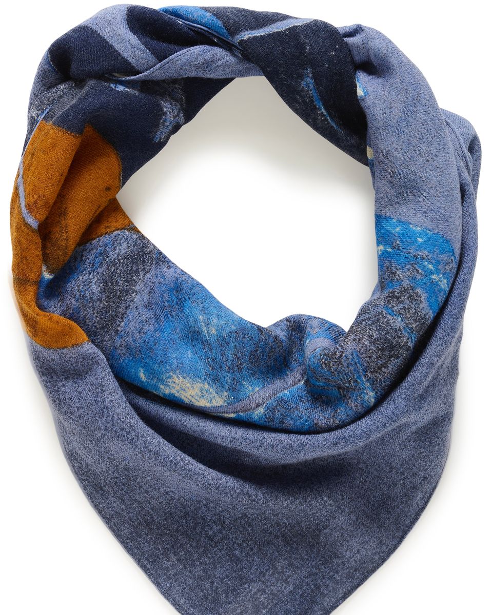 Part Two Felisia Scarf Blue/Cognac Leaf Print 