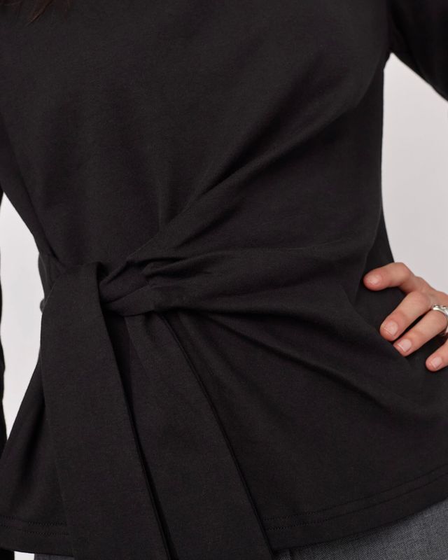 Cocouture Oriane Pleat Tie Longsleeve Tee Black